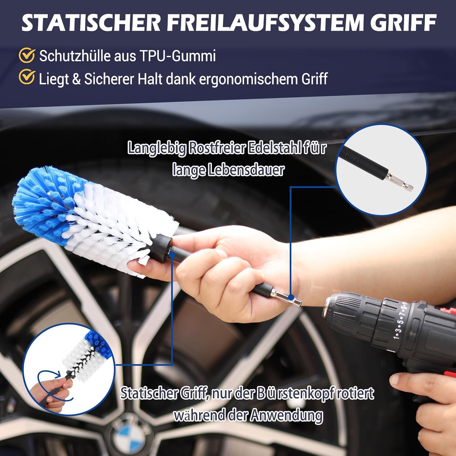 Thumbnail 4 de Kasauber Felgenbürste für Akkuschrauber – Wheel Brush für Felgenreinigung an Auto, Motorrad & Fahrrad