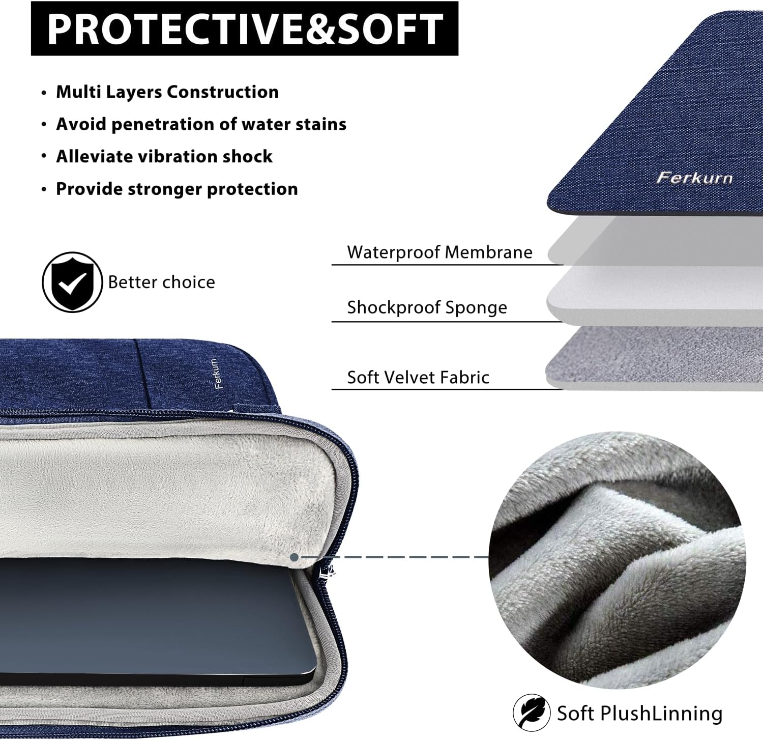 Thumbnail 4 de Ferkurn 14-inch Laptop Sleeve Case – Waterproof Slim Cover (Blue) for MacBook Air/Pro, iPad, Surface Pro and More