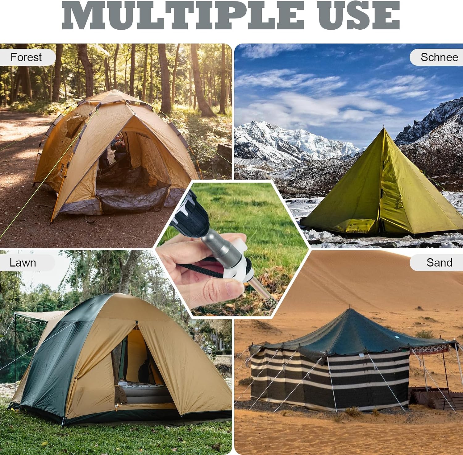 Thumbnail 6 de OFFOF 12 Pack Heavy Duty Metal Tent Pegs – Rotating Rock Pegs with Thread