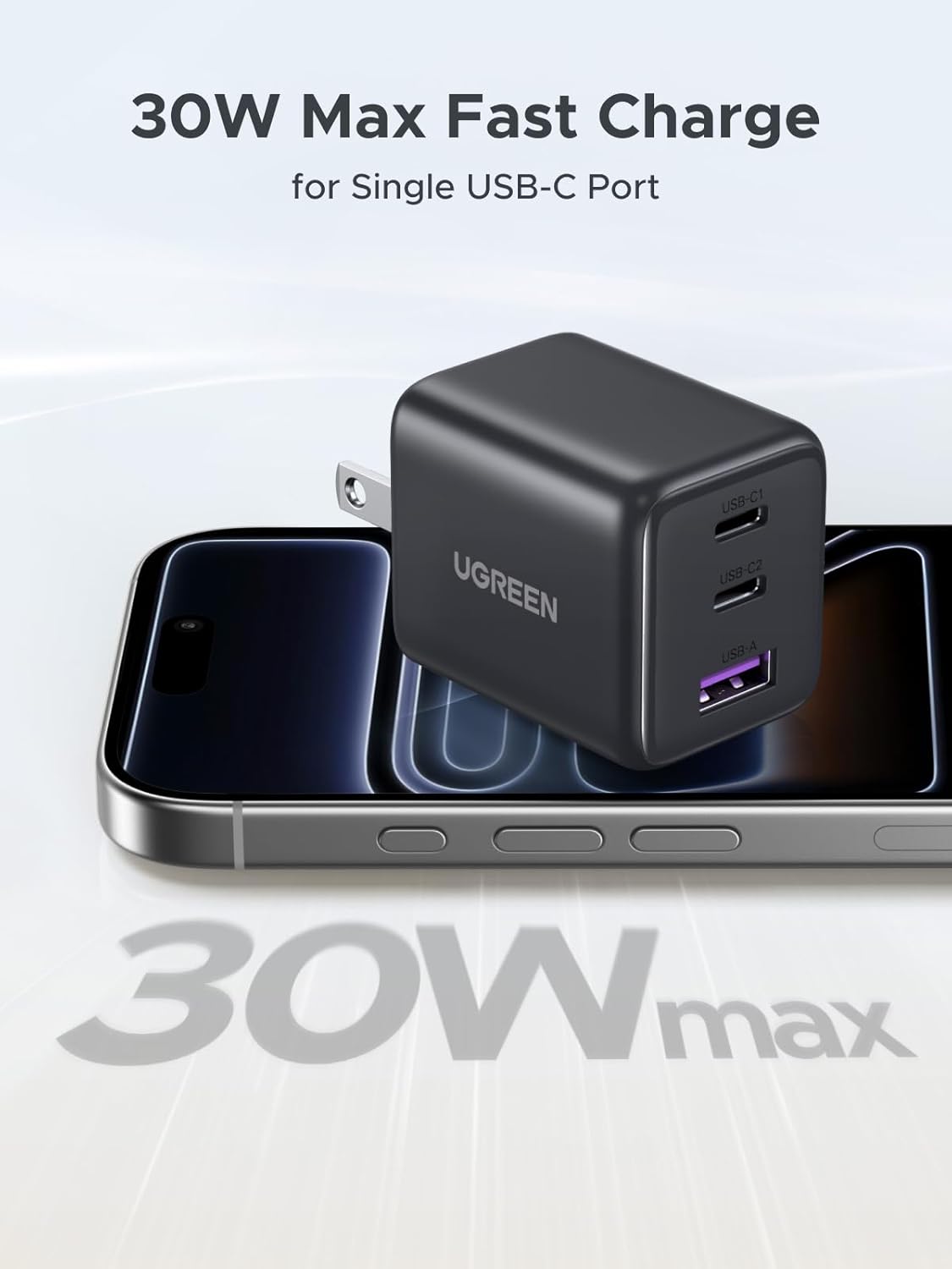 Thumbnail 2 de UGREEN 3-Port 30W USB C Charger (GaN II) – Compact Fast Charger for iPhone, Galaxy, iPad, MacBook