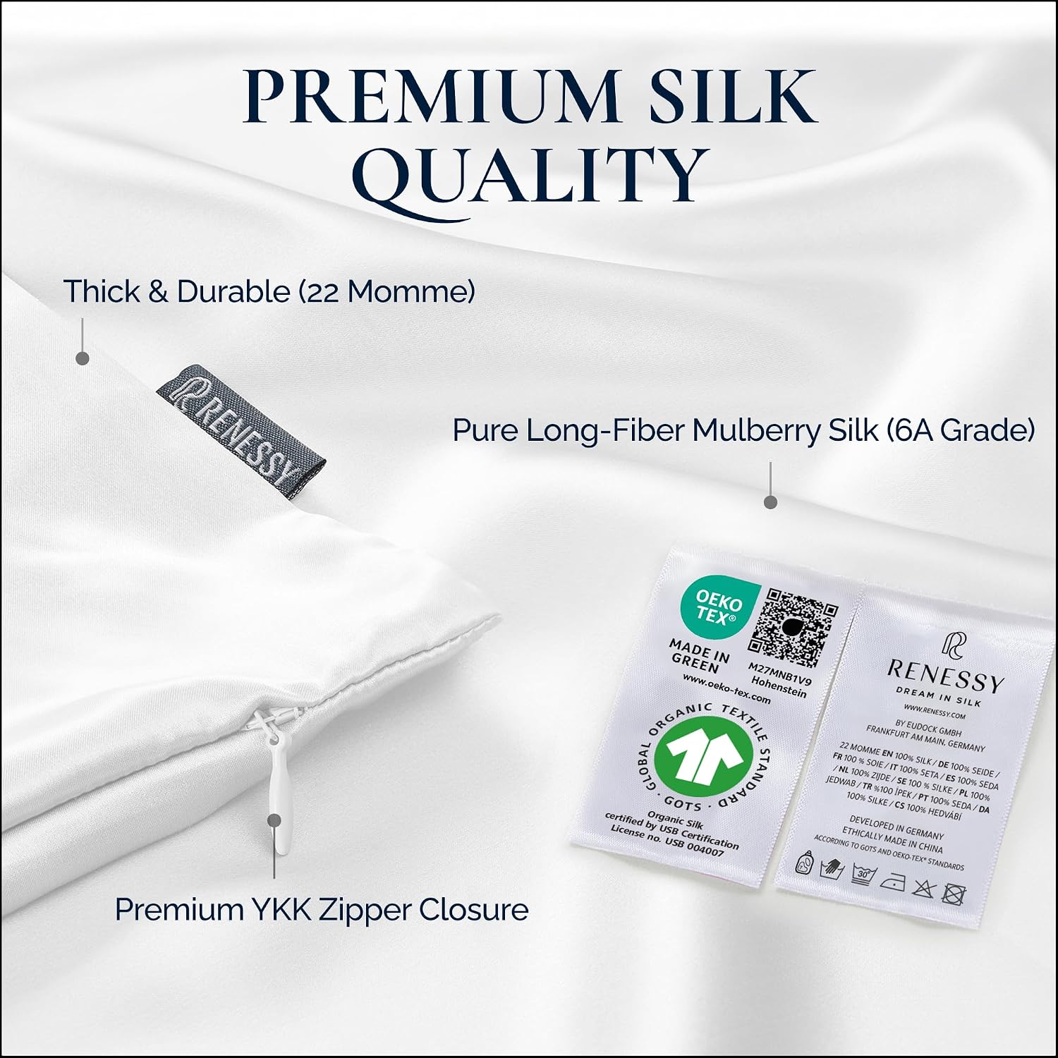 Thumbnail 5 de RENESSY® Silk Pillowcase Queen, 22 Momme Organic Mulberry Silk, Sage Green
