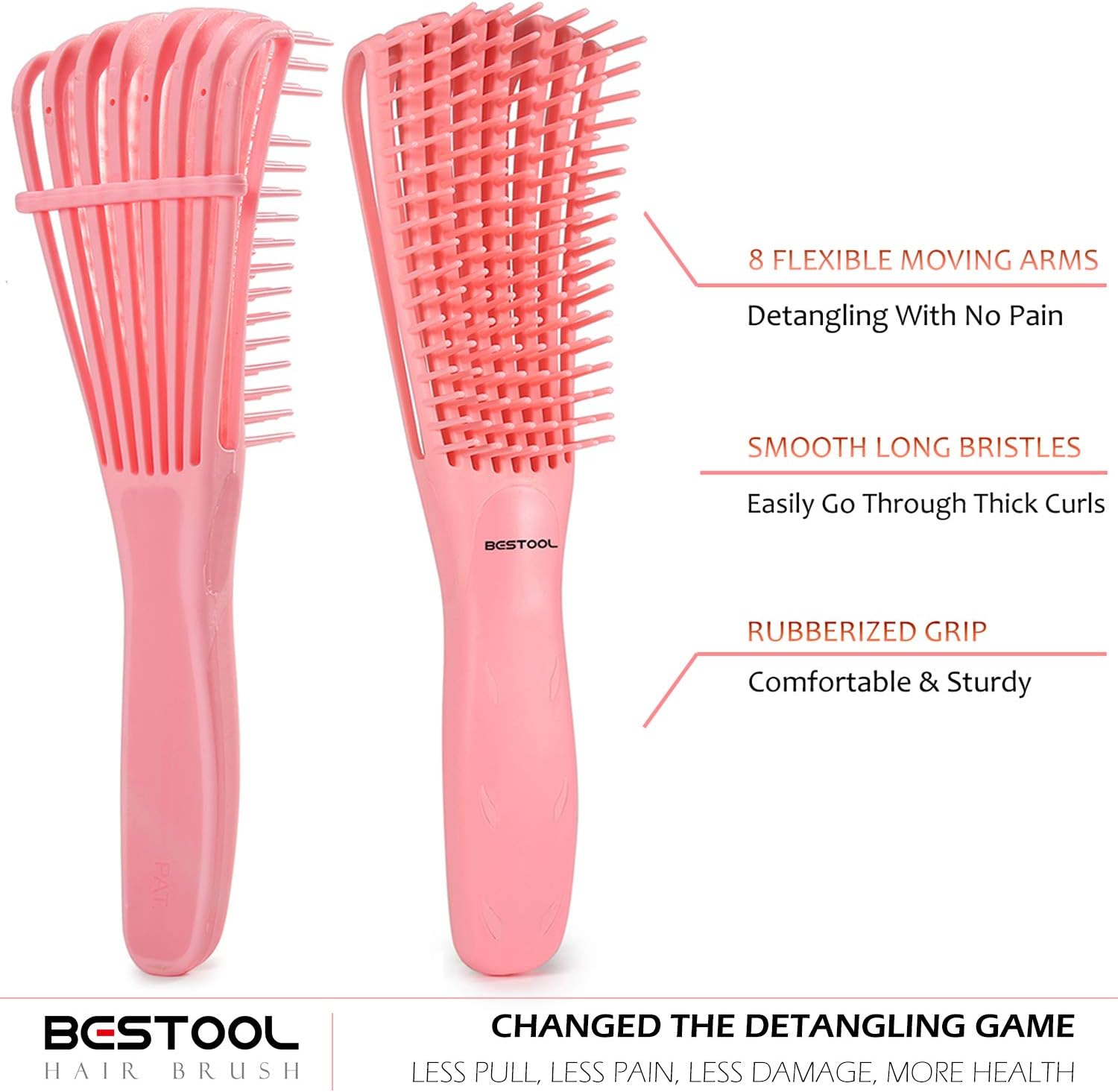 Thumbnail 2 de BESTOOL Brosse à cheveux pour boucles afro (3a à 4c) — brosse de démêlage sur cheveux mouillés ou secs (Rose)