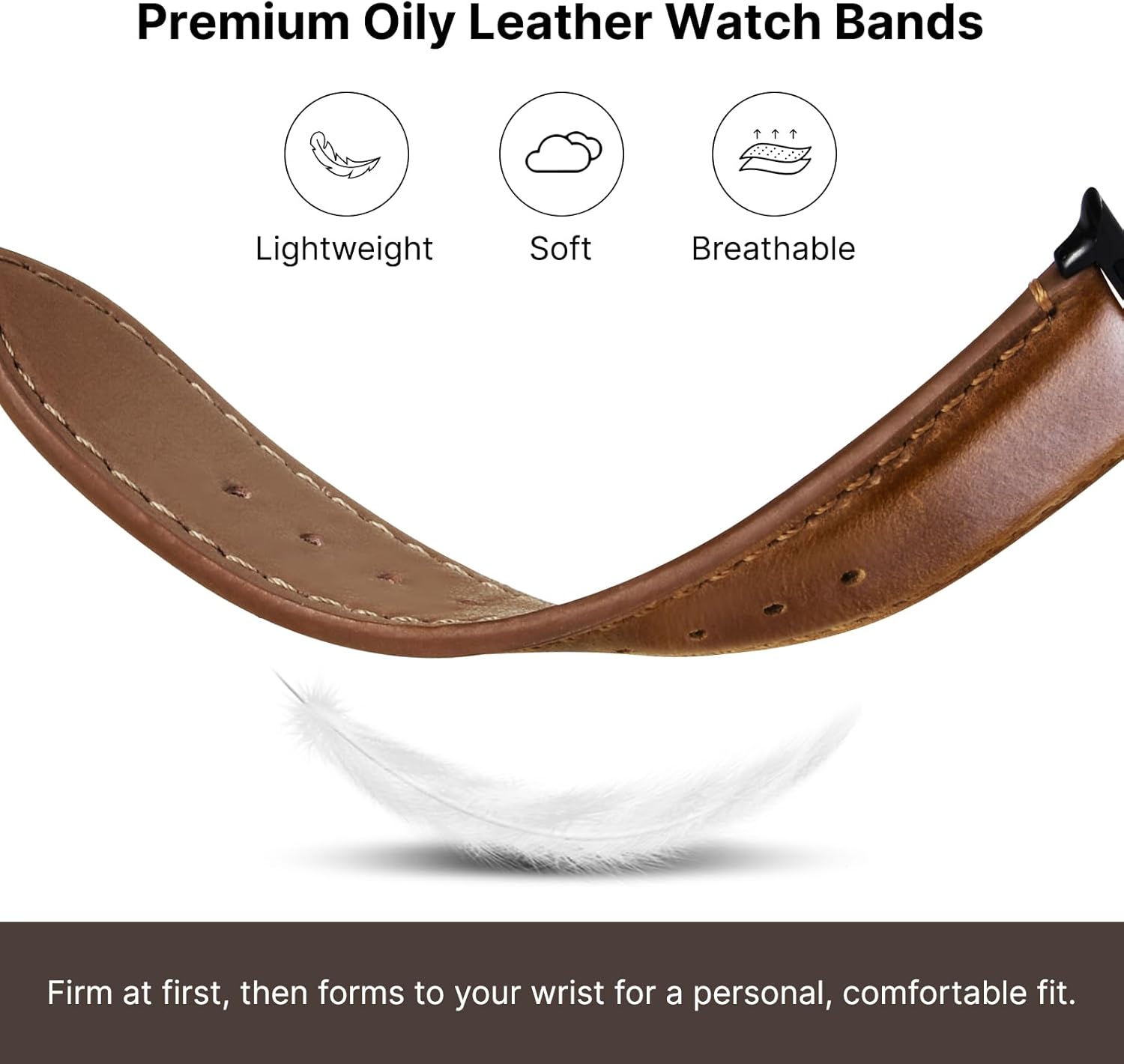 Thumbnail 3 de Fullmosa genuine leather Apple Watch strap (Brown + Black buckle) for 38mm–42mm models