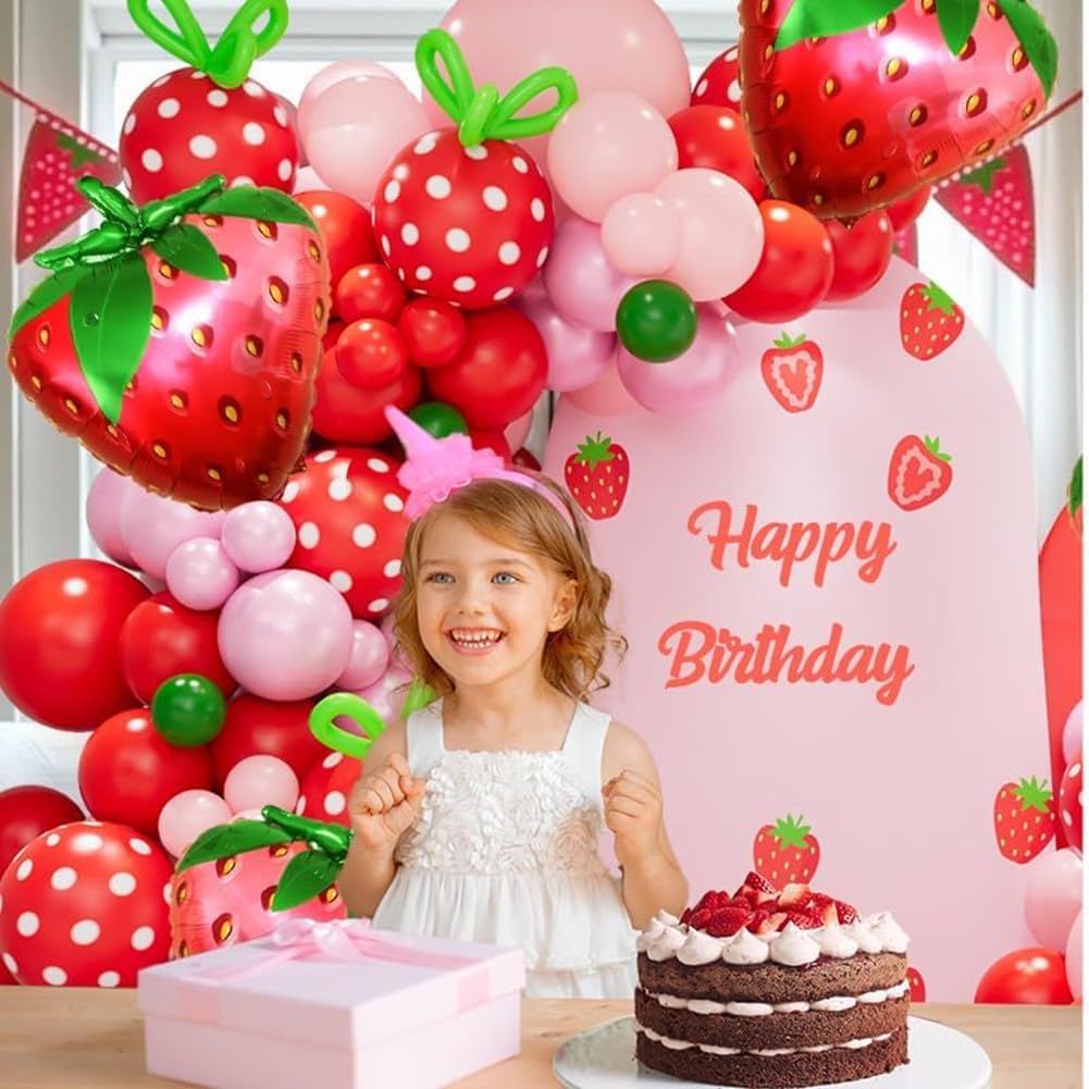 Detalle de Strawberry Balloon Garland Arch Kit — Red, Pink and Light Pink with Strawberry Foil Balloons