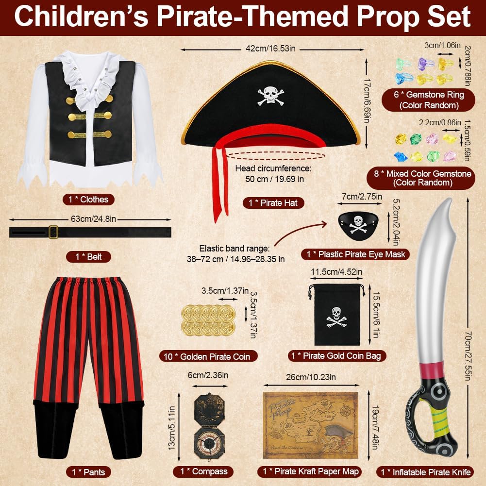 Detalle 2 de Beugo piratenkostuum voor kinderen, set van 33 met accessoires