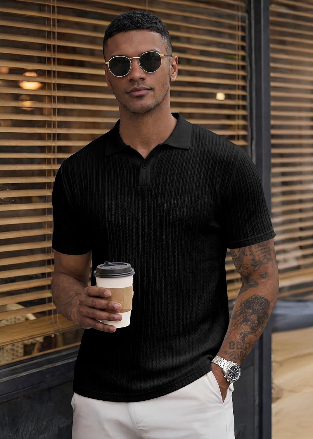 Detalle de JMIERR Men's Casual Polo Shirt Knit Summer Short Sleeve – Vintage-Inspired Button Polo