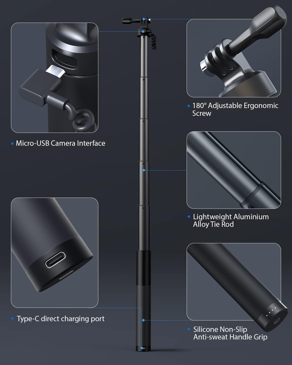 Thumbnail 5 de WOLFANG Action Cam Selfie Stick con power bank da 2600 mAh – Nero GB2200