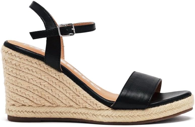 Detalle de Sandales en cuir noir à talon compensé en jute pour femme ZHEPE