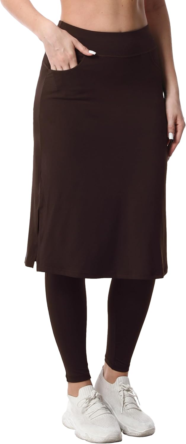 Detalle de HOKOYI Women's Modest Long Skirt with Attached Leggings — Midi Skort with Pockets