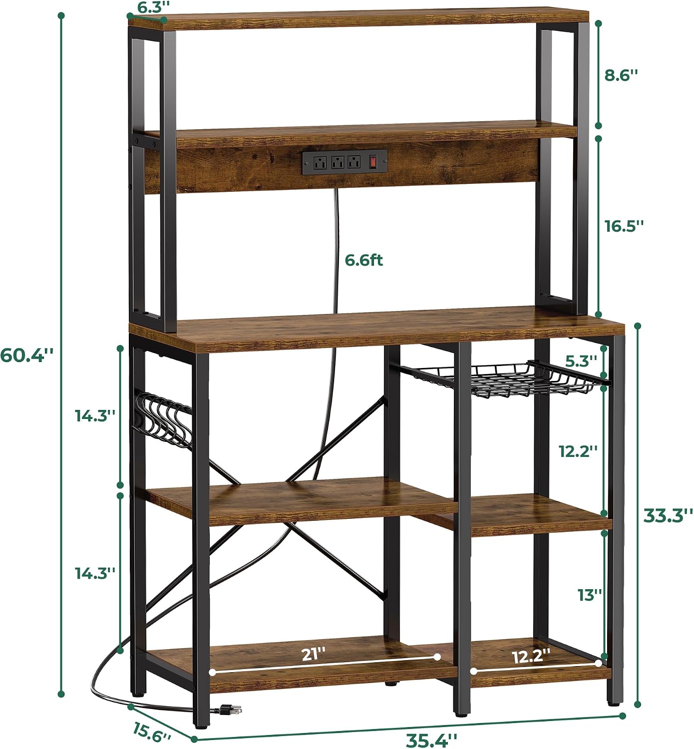 Thumbnail 2 de SUPERJARE Bakers Rack 35.4-inch coffee bar with outlet