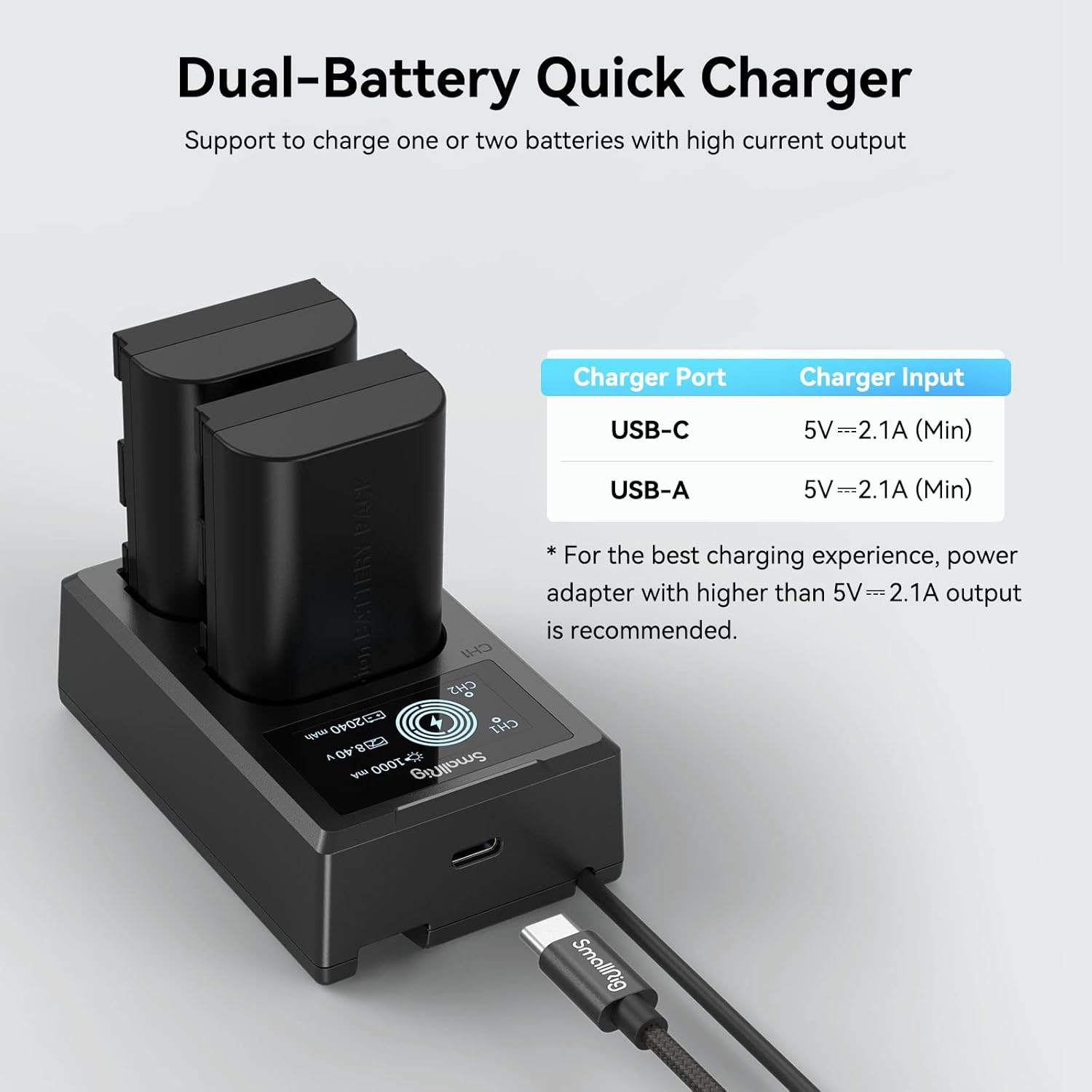 Thumbnail 4 de SMALLRIG LP-E6NH Batteries de Rechange – kit 2x 2040 mAh avec chargeur et LCD (Canon/R6 II, R5, 60D…)