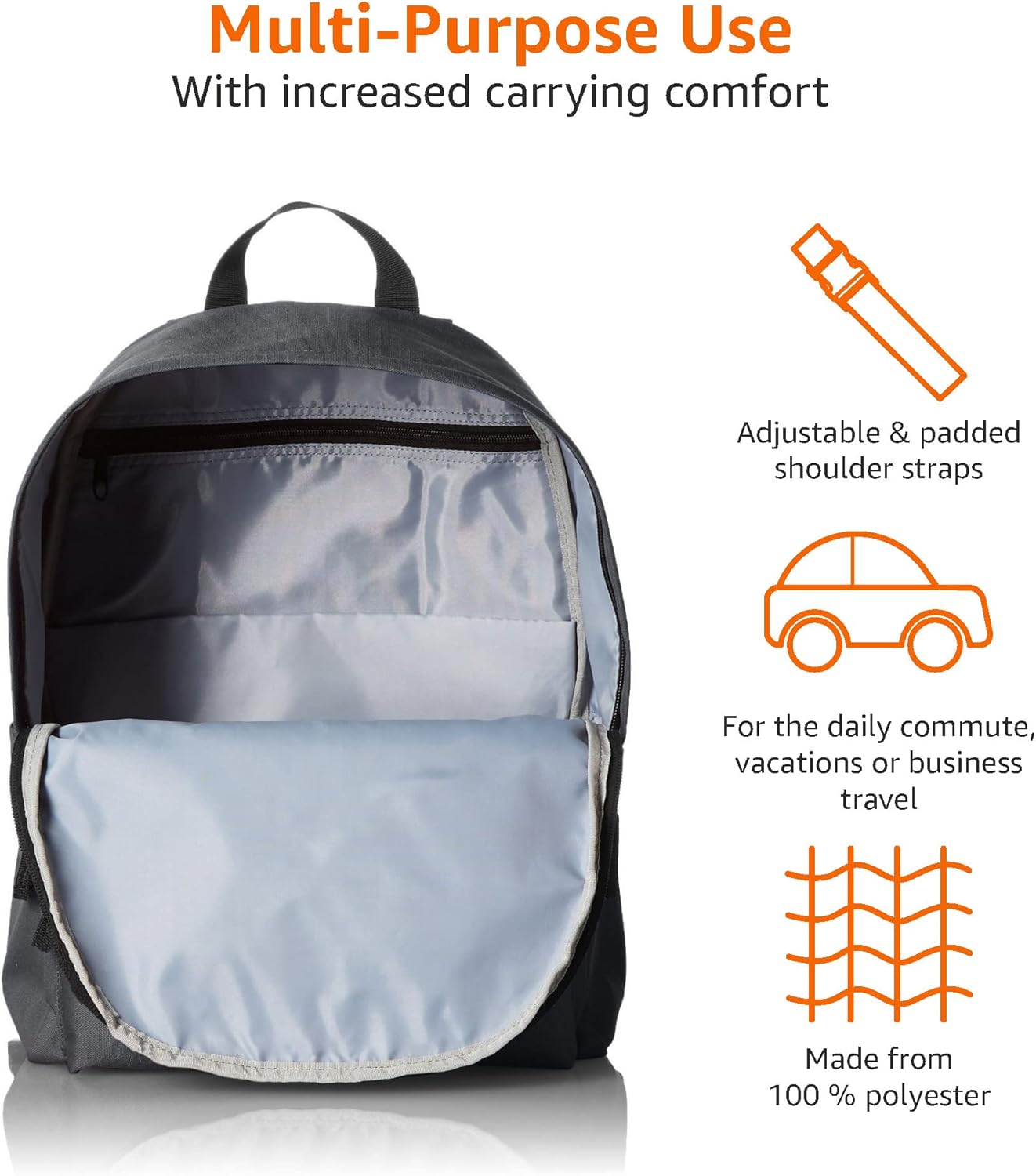 Thumbnail 3 de Amazon Basics Classic/Casual/School Backpack, Grey, 30L