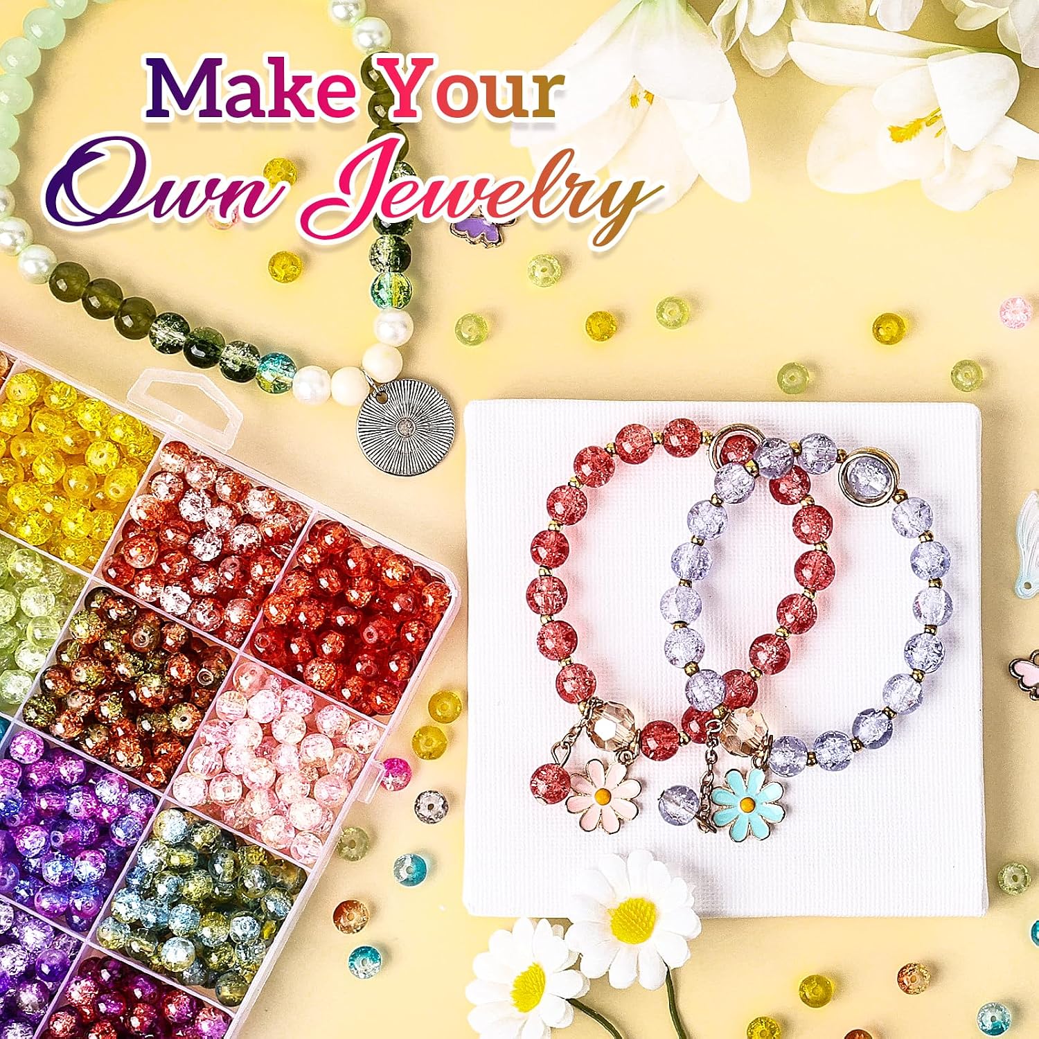 Detalle 2 de XSEINO About 1200+ PCS 6mm Cracked Style Glass Beads Bracelet Making Kit