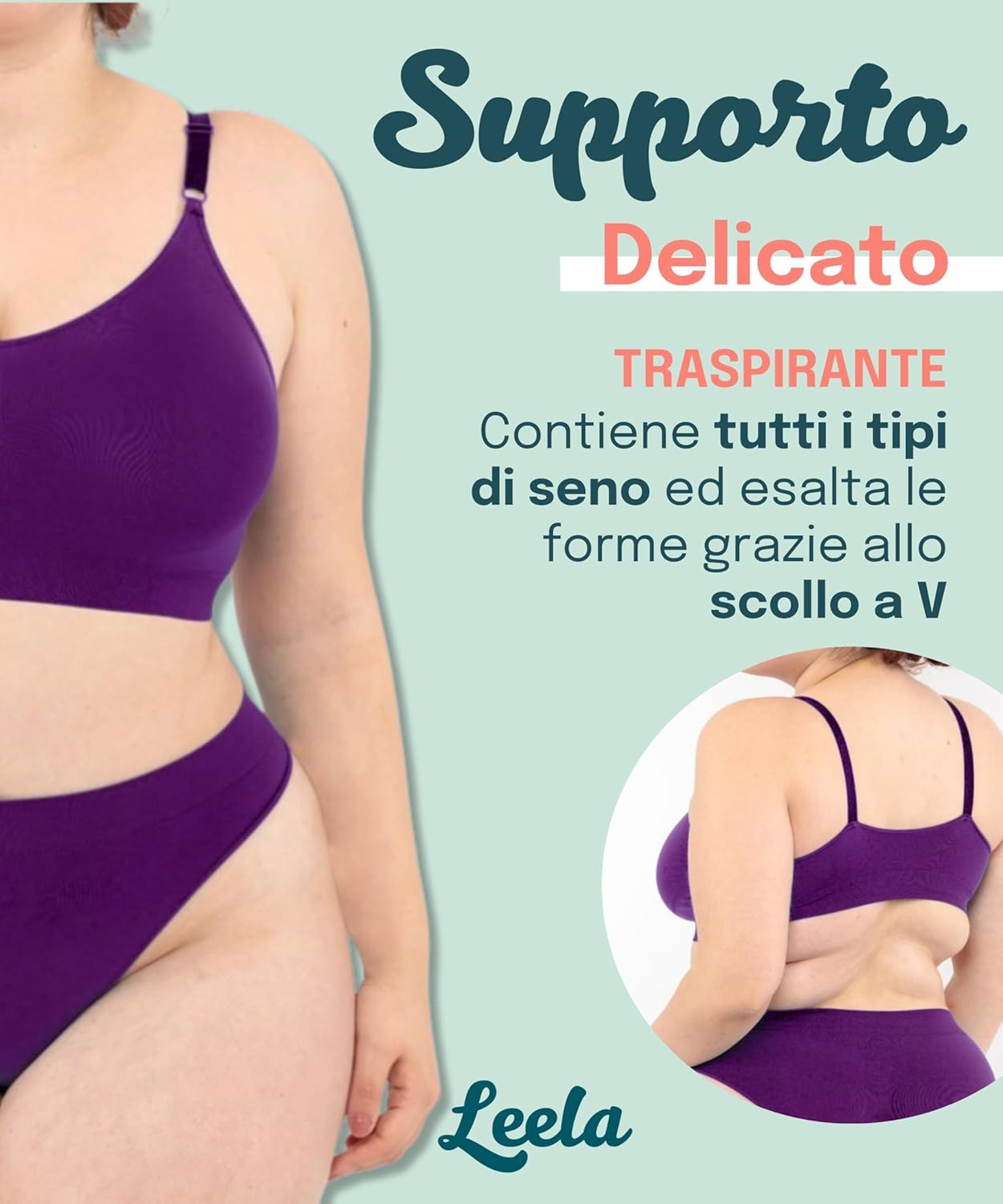 Detalle de LEELA LAB Reggiseno Senza Ferretto Donna Taglie Forti: comfort Seamless e versatilità con spalline regolabili