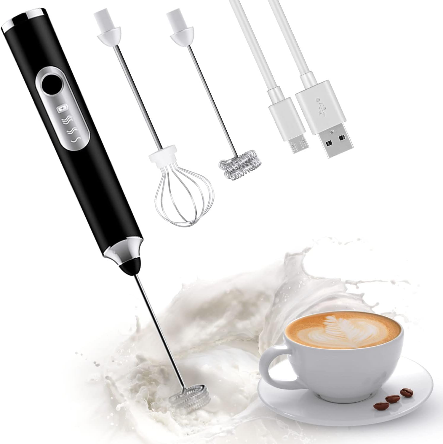 Detalle de ADOV 0142-MKF-BLK Handheld Milk Frother, USB Rechargeable, 3 Speeds