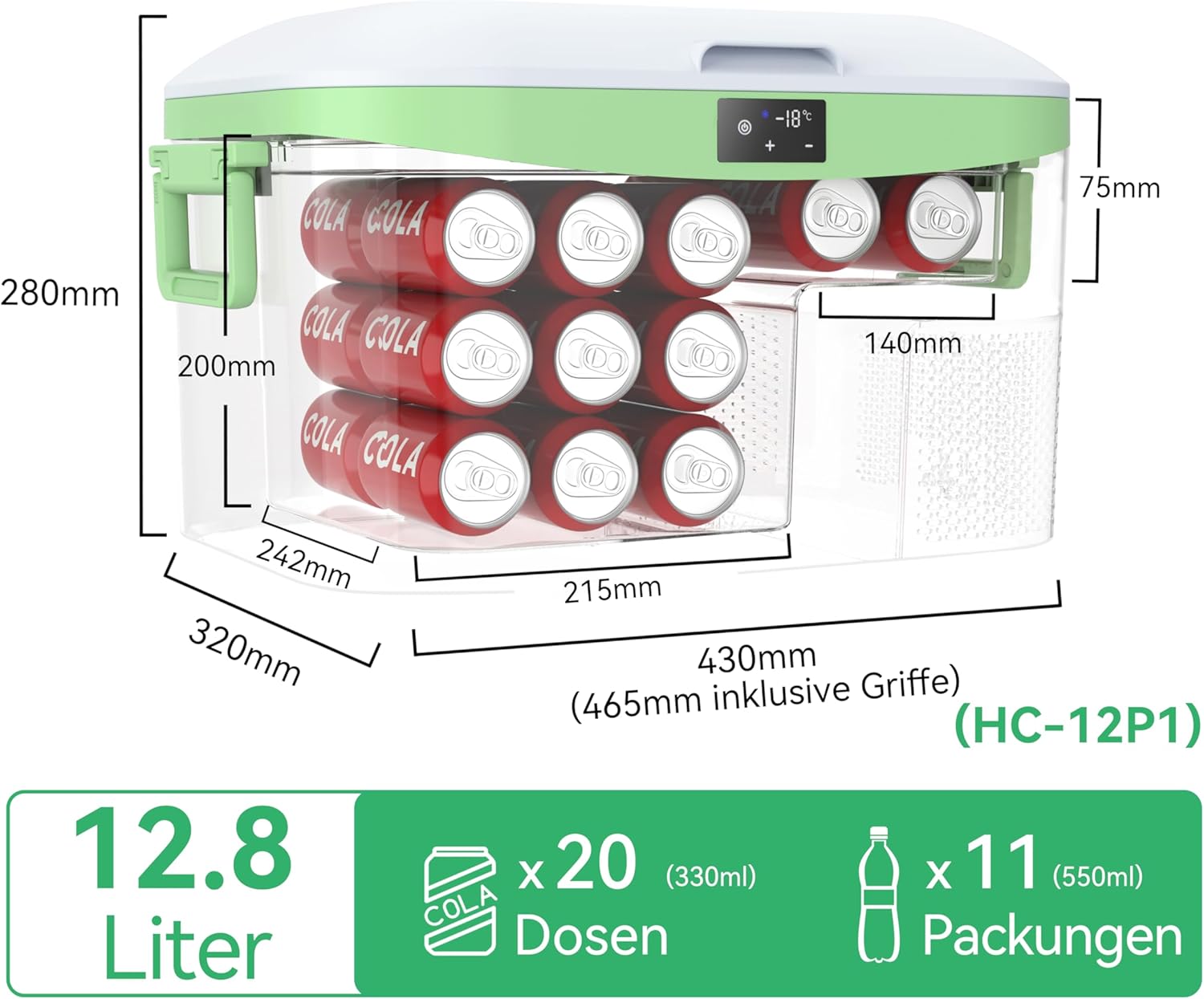 Thumbnail 2 de BINGI Kompressor Kühlbox 12,8 L Tragbar 12V/24V DC & 110–240V AC
