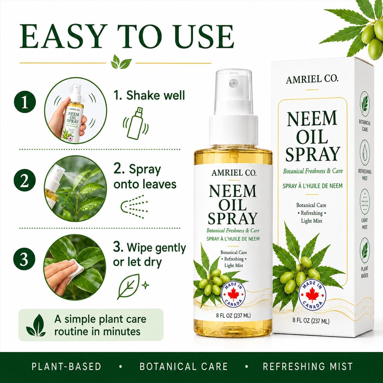 Detalle 2 de Amriel Co Neem Oil Spray, 8 fl oz (237ml), Cold-Pressed and Multipurpose