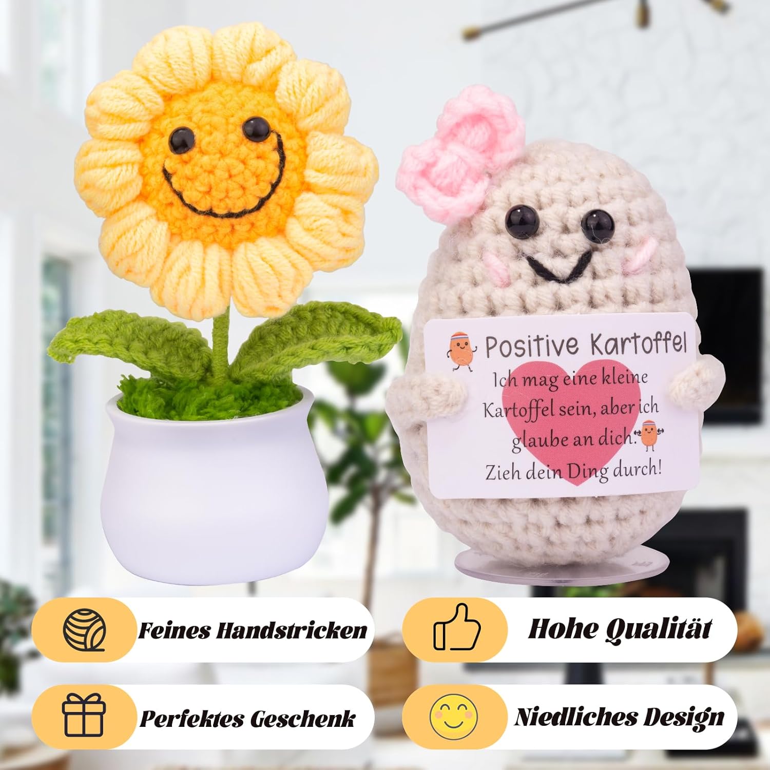 Thumbnail 6 de Mwmoeen Pocket Hug Positive Kartoffel – handgestrickte Gute-Laune-Kartoffel mit Sonnenblume