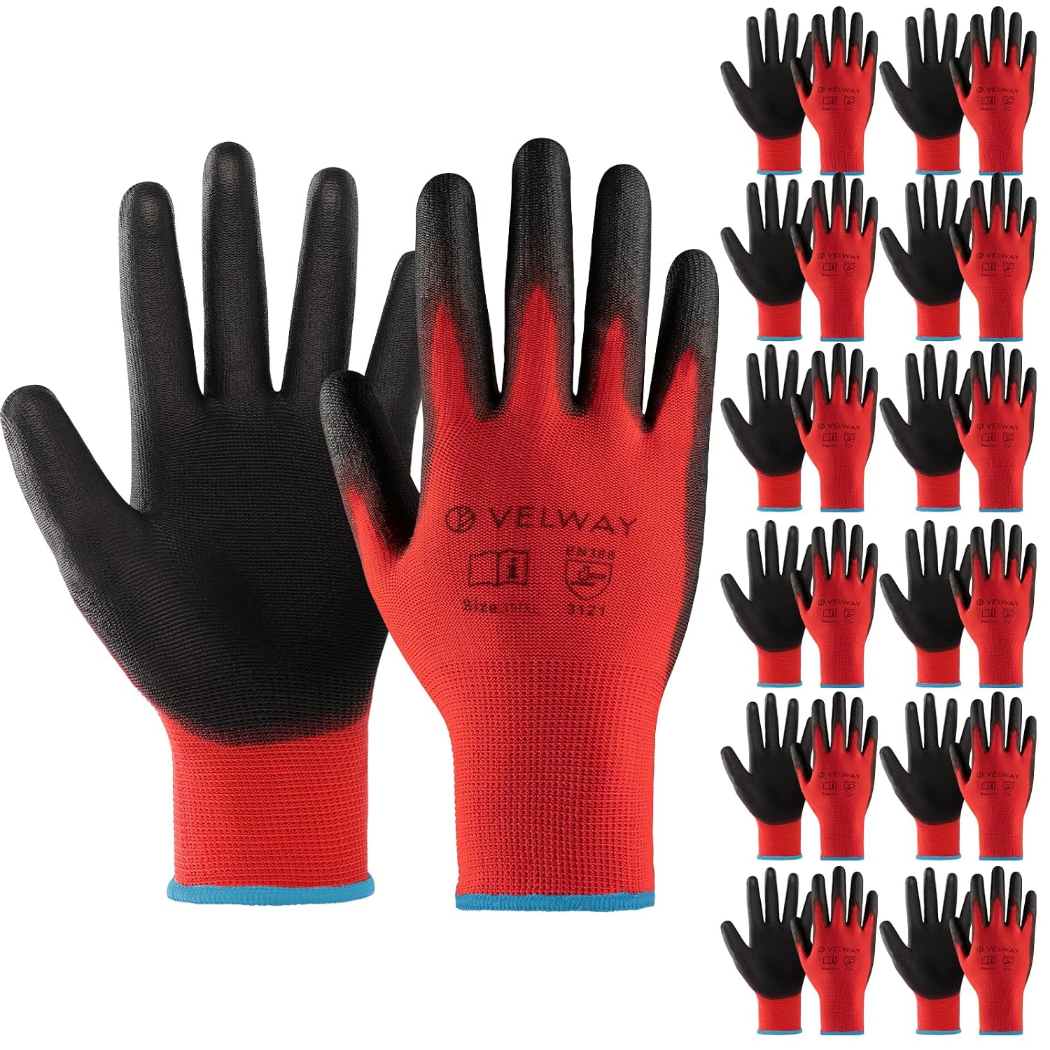 Detalle de Velway 12 Pairs Safety Work Gloves (Size 10/XL) – PU-coated non-slip gardening, mechanic & general duty gloves