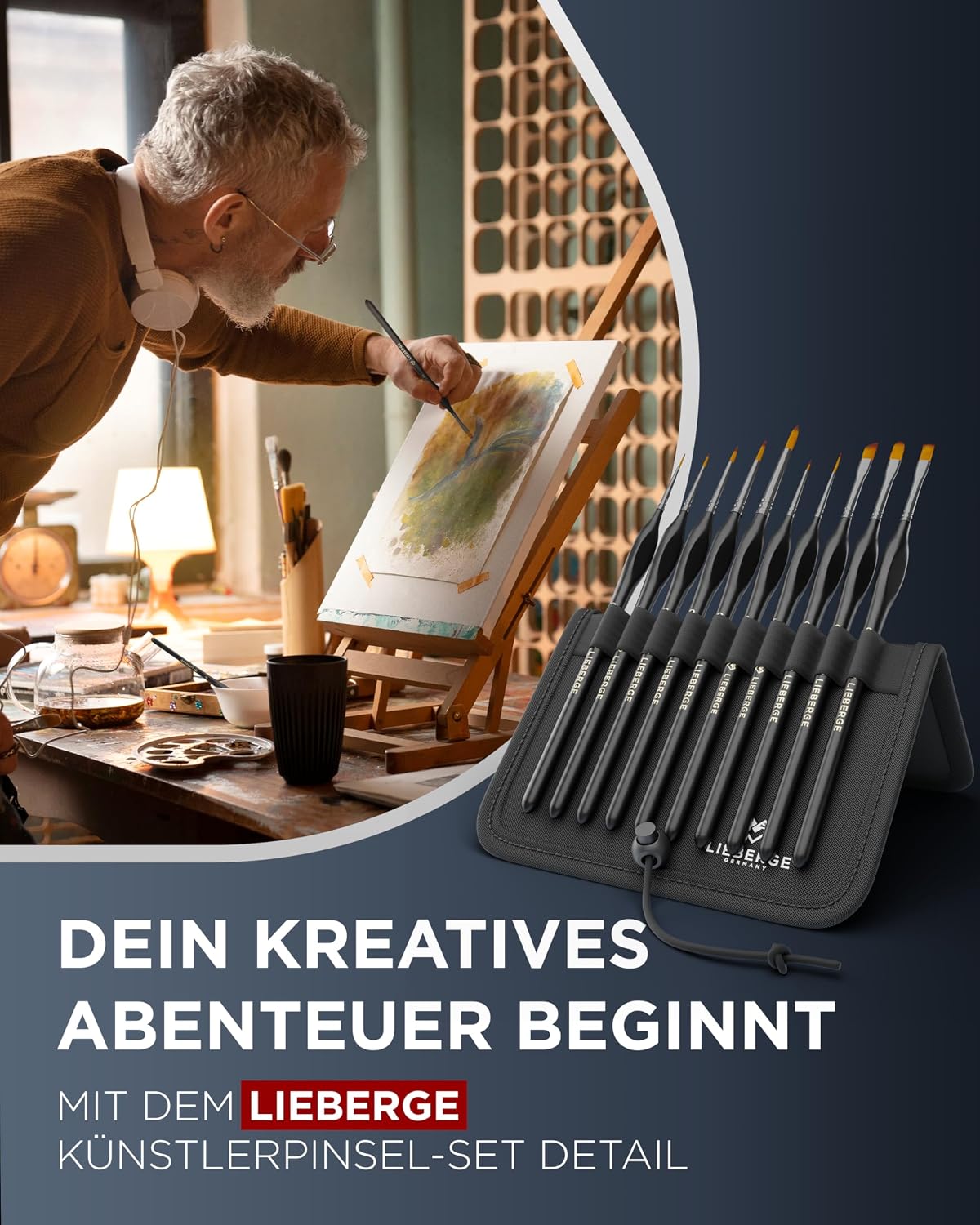 Thumbnail 1 de LIEBERGE Premium Detail Pinselset Acrylfarben – 10 extra feine Pinsel für höchste Präzision