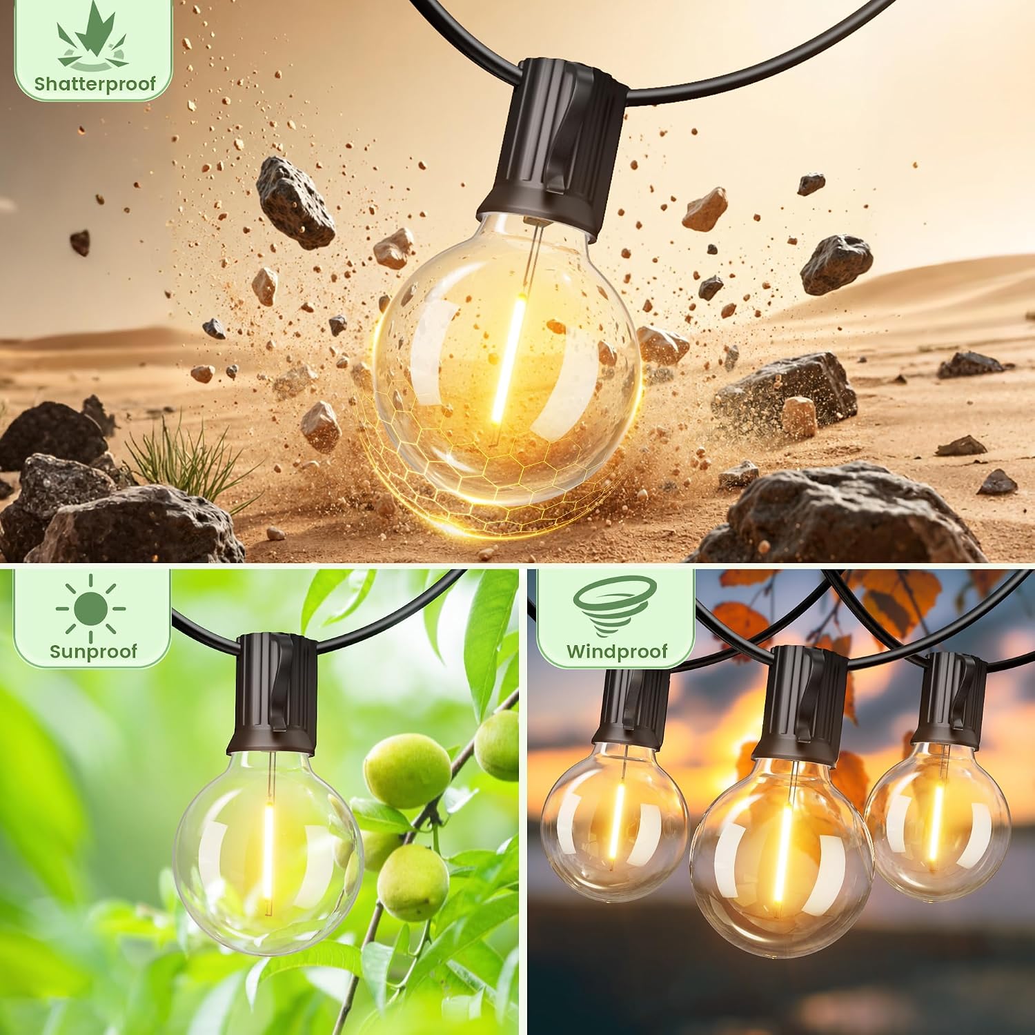 Thumbnail 3 de ALEXPEX AL-SL-G40-60FT-25 Solar String Lights, G40, Dimmable, 2200K