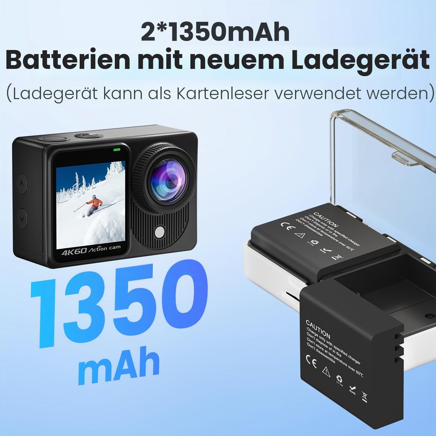 Thumbnail 3 de TIMNUT Touchscreen 4K60FPS Action Cam mit Dual-Screen, 40 m Unterwasserkamera und 8X Zoom