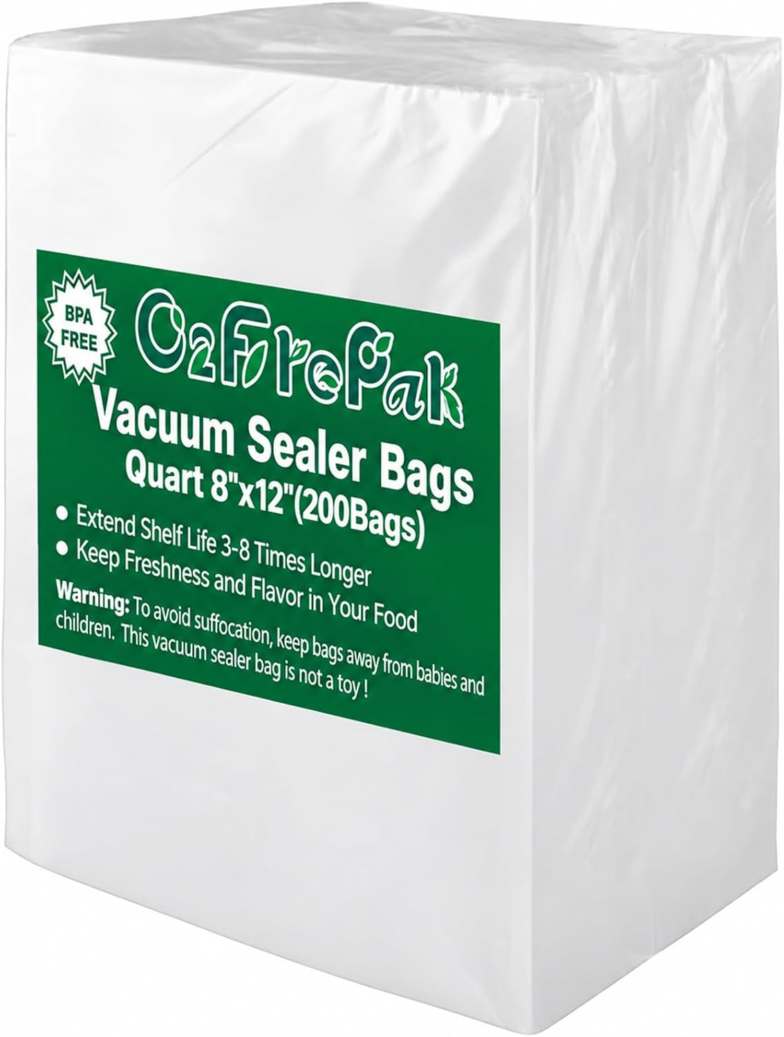Detalle de O2frepak 200Bags-Quart Size8"x12" Vacuum Sealer Bags, BPA-Free PA+PE, 200 Count