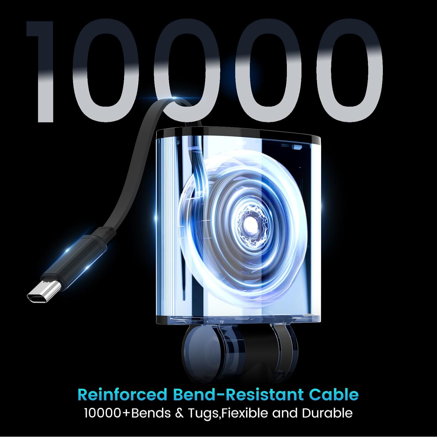 Detalle de Retractable 78W Car Charger (4-in-1) with PD 3.0, Retractable Type‑C Cable and RGB Light