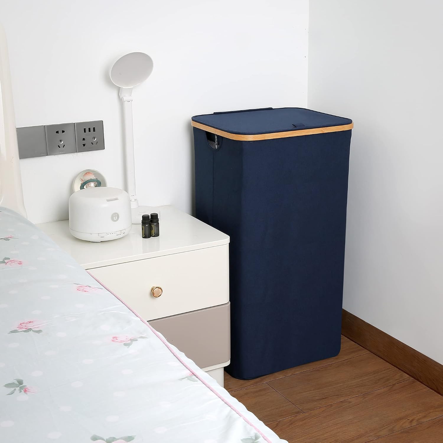 Detalle de efluky Wasmand 100 liter met bamboe deksel, uitneembare waszak en inklapbaar ontwerp