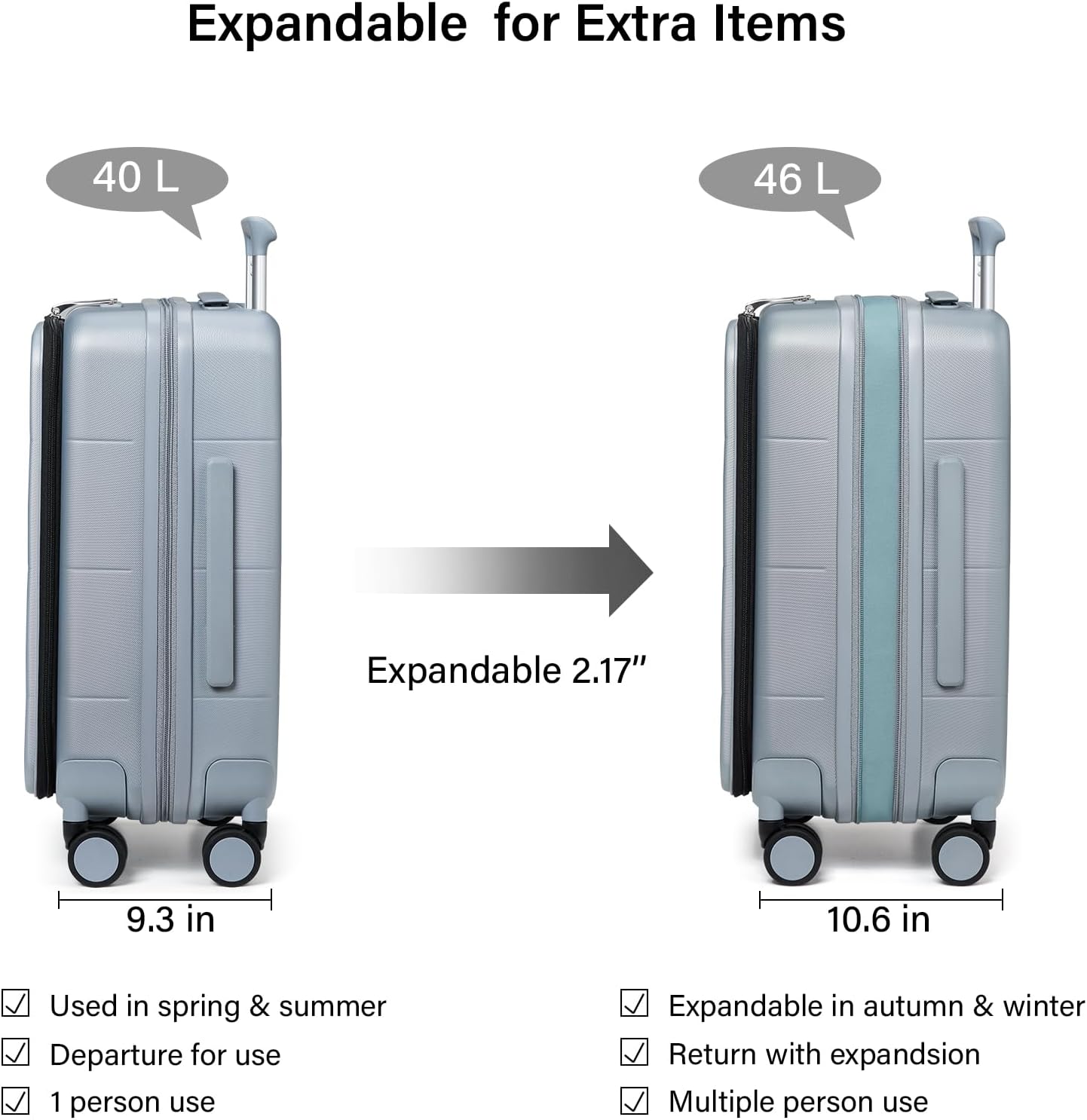 Thumbnail 2 de Hanke Top Open Expandable 20 Inch Cabin Suitcase: Lightweight Polycarbonate Carry-On with Top-Opening Design