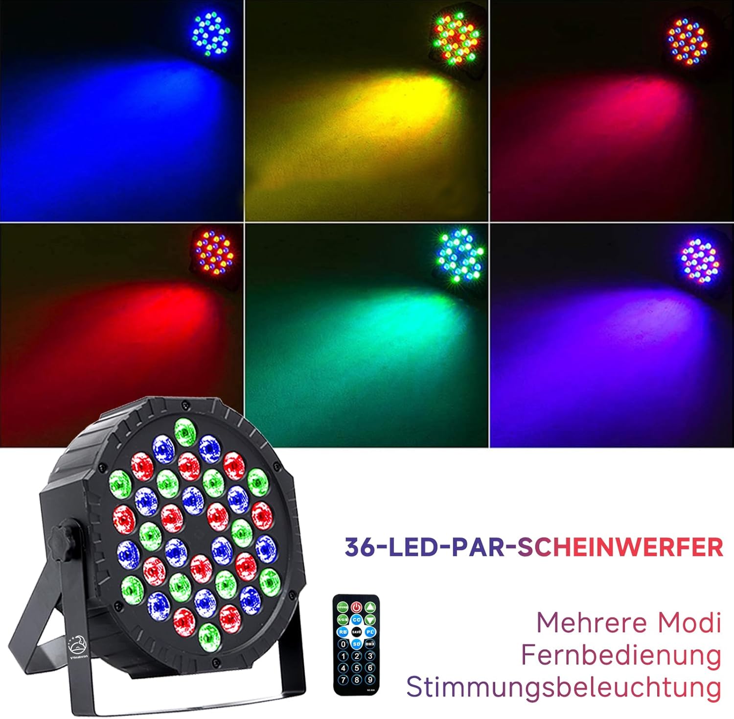 Detalle de VYmaksran LED Par Strahler 36 LED RGB – 4er Set mit DMX512, Fernbedienung und Soundaktivierung
