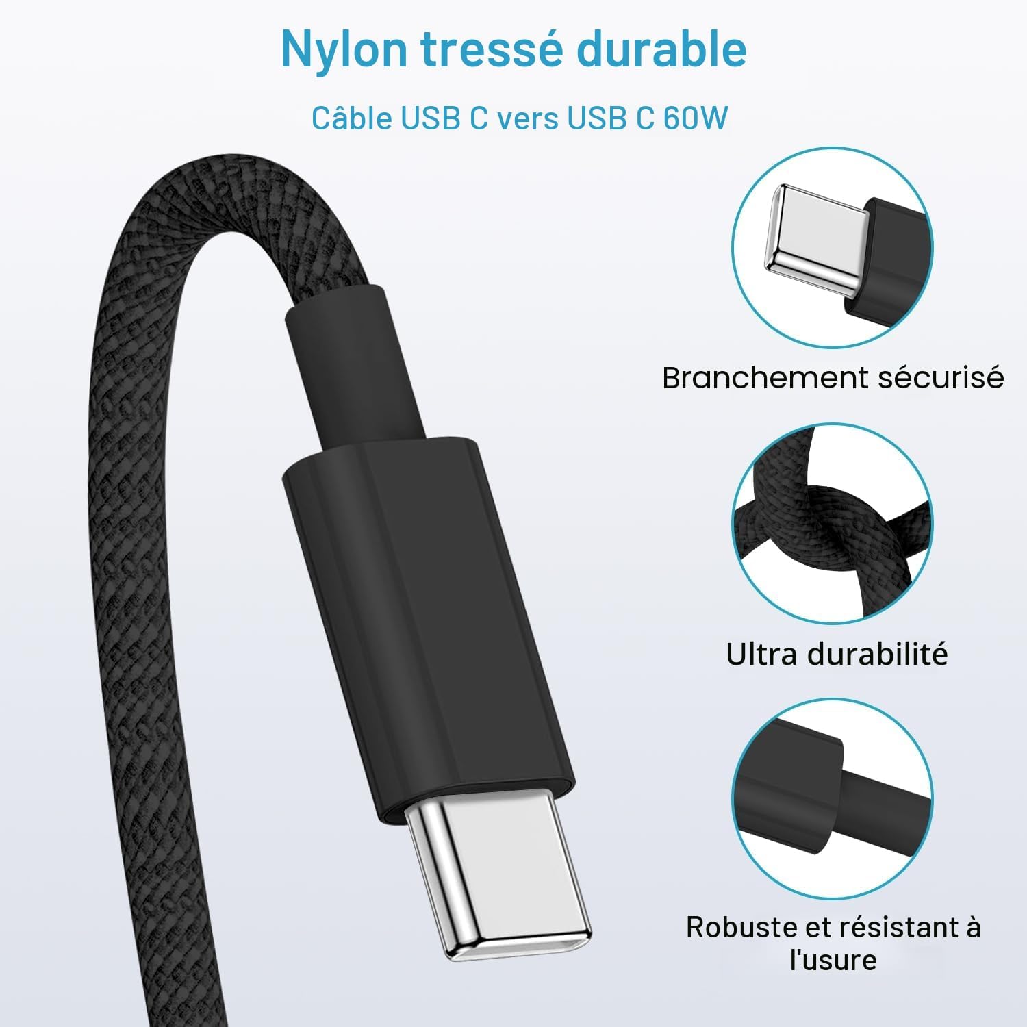 Detalle de Chargeur USB C 45W rapide pour Samsung Galaxy et câble tressé 3 m – sécurité et performance