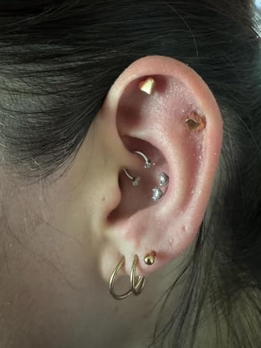 Thumbnail 6 de WillTen 18G Bijoux pour piercing au septum – Anneau en fer à cheval acier inoxydable, double gemme doré