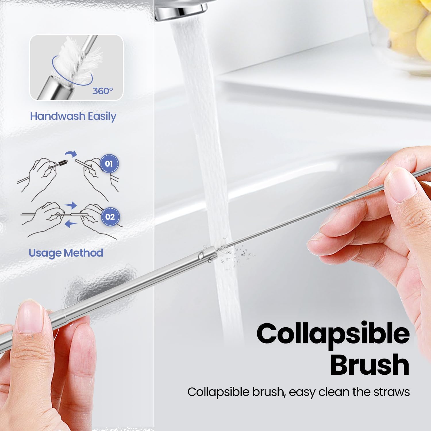 Thumbnail 3 de Ecoangel Cruise Ship Essentials: 4-Pack Reusable Collapsible Stainless Steel Straws with Aluminum Case