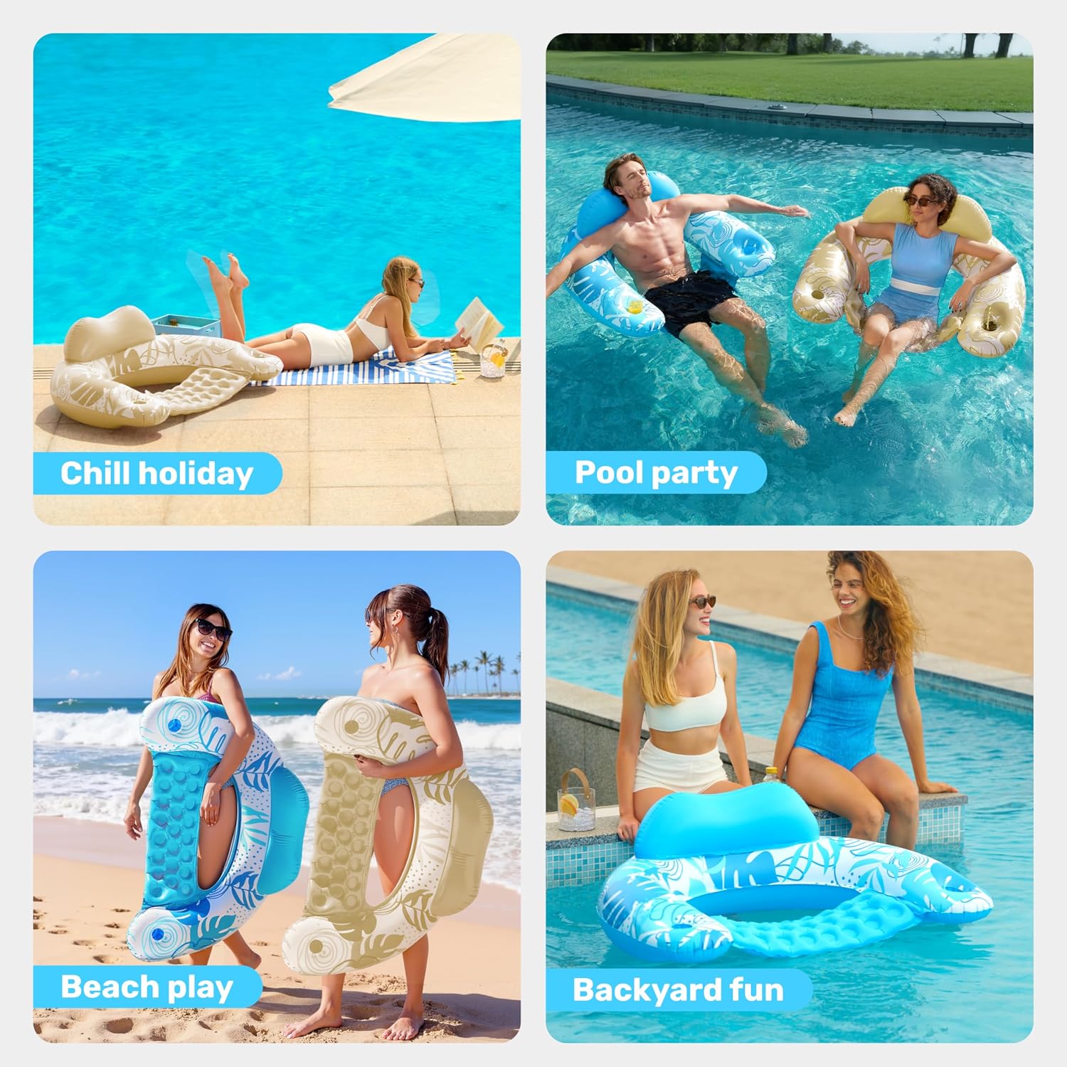 Thumbnail 6 de Sloosh Inflatable Pool Floats for Adults (2-Pack) with Cup Holders, X-Large Pool Chair