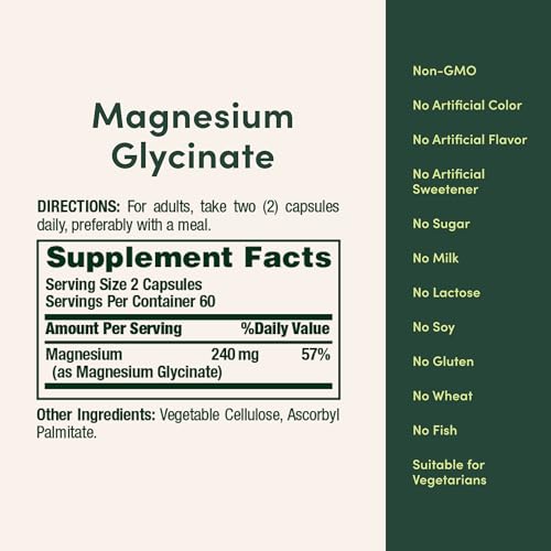 Detalle de Nature’s Bounty High Absorption Magnesium Glycinate 240 mg: Support for Muscle, Heart, Nerve & Bone Health