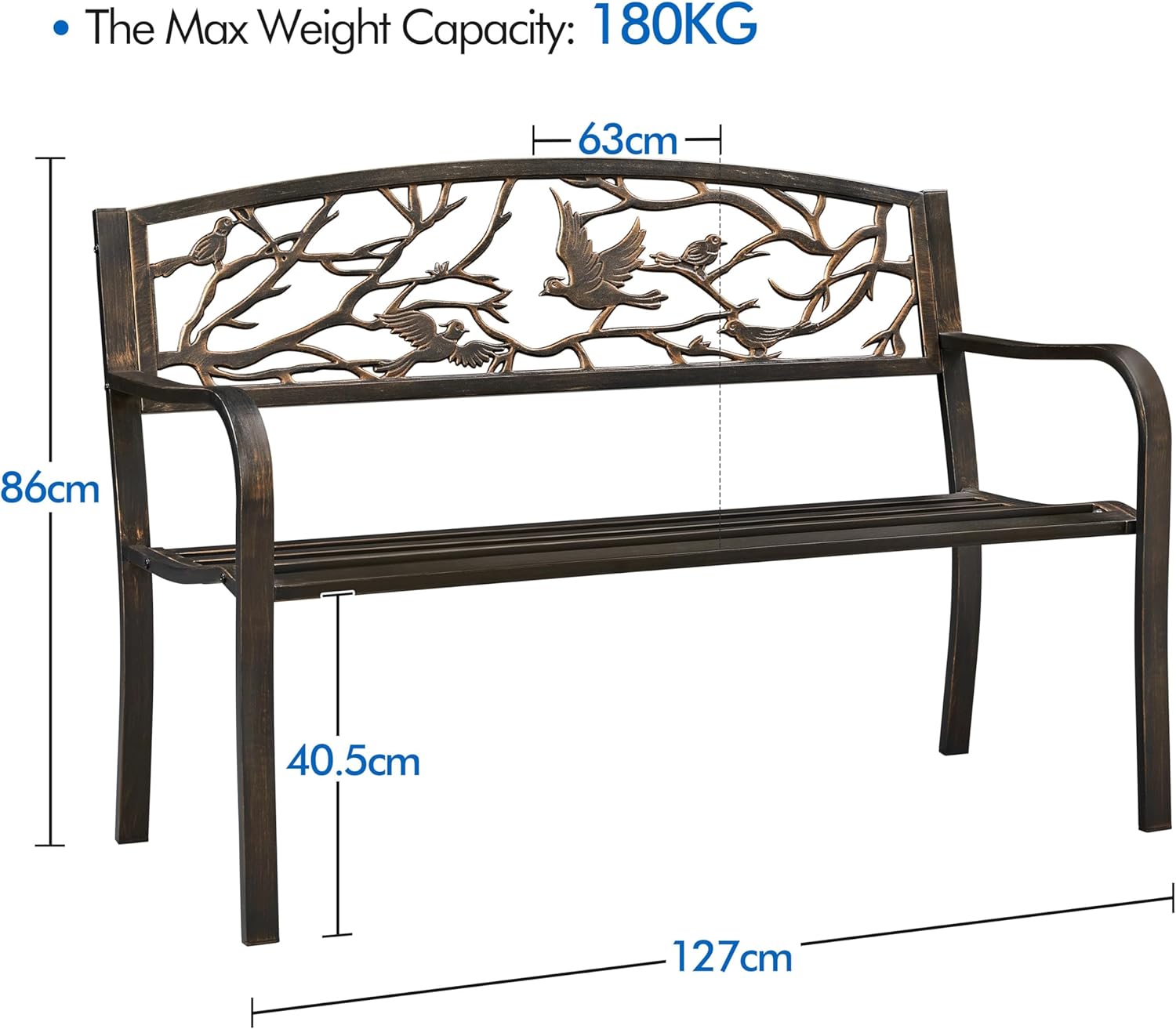 Thumbnail 2 de Yaheetech Panca da Giardino in Ferro 127 cm: stile chic e robustezza con braccioli e schienale decorato