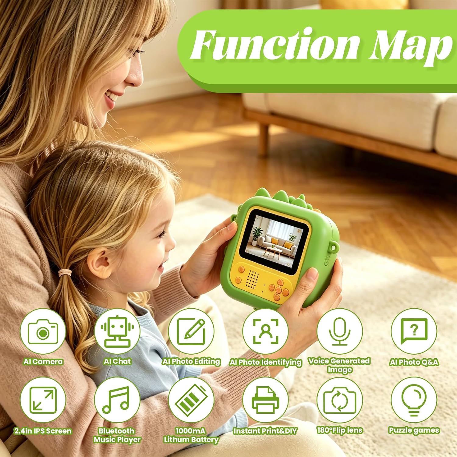 Detalle de ARNSSIEN M2 kindercamera met AI, 2,4-inch IPS-scherm en directprint