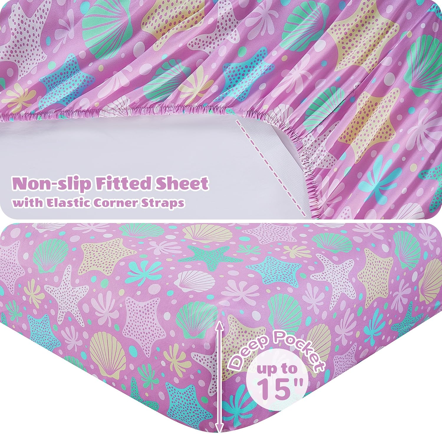 Detalle de Viviland VLKDSHT-LO-T Twin Sheet Set, Violet Sea Shell Microfiber
