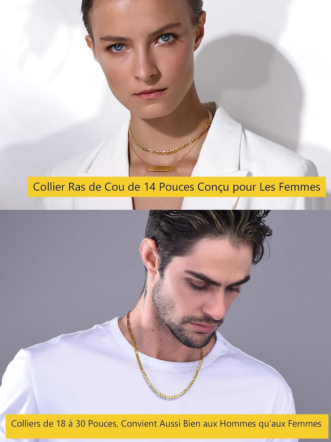 Detalle de PROSTEEL Collier chaîne Figaro en acier inoxydable 316L avec plaquage (maillons alternés) pour femme ou homme