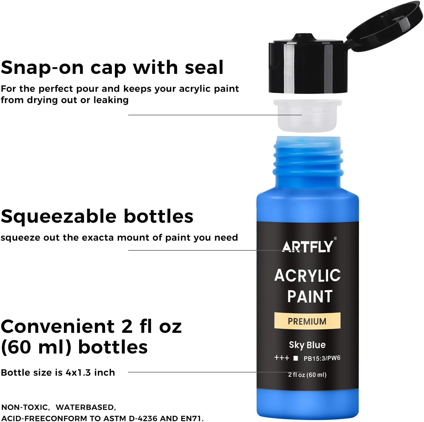 Thumbnail 3 de ARTFLY Kit de peinture acrylique – 36 couleurs (60 ml) avec 12 pinceaux