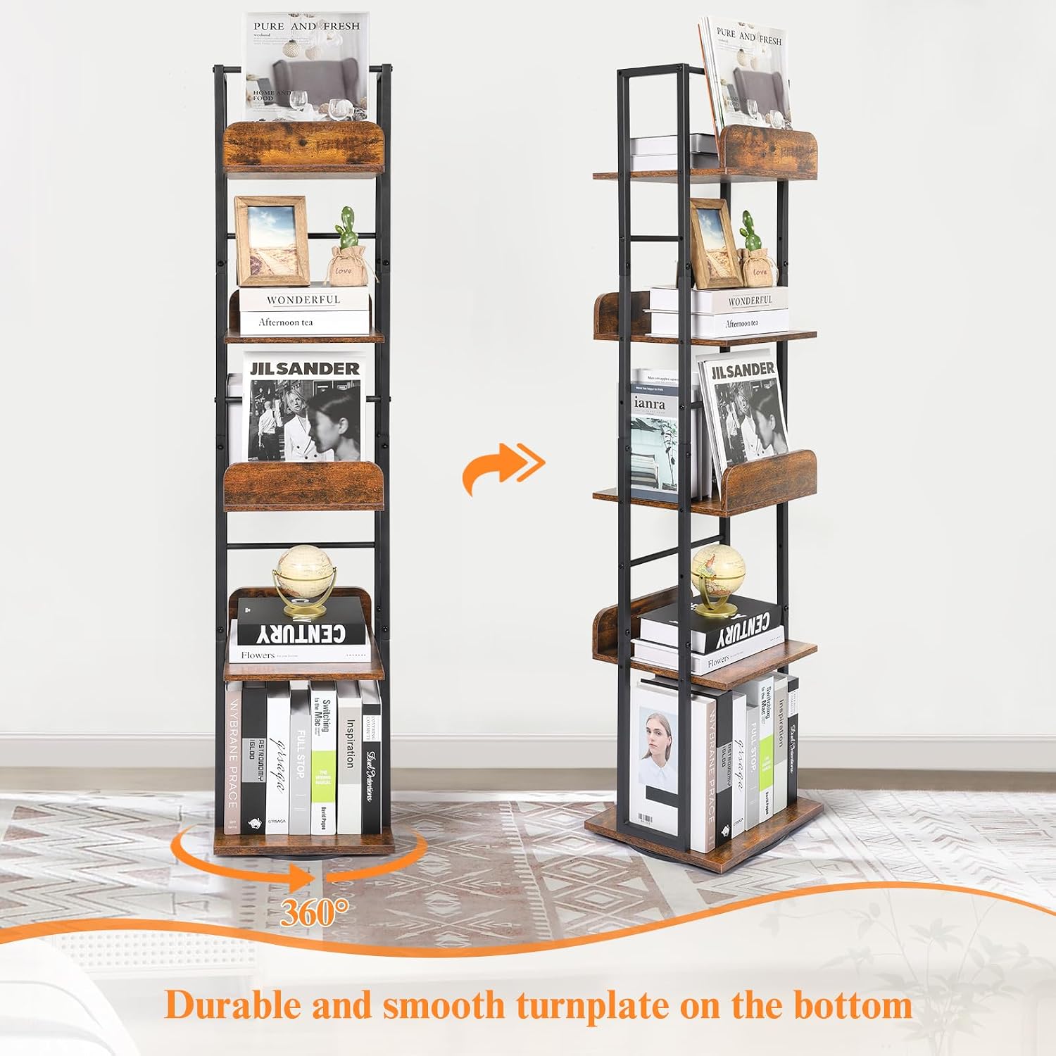 Thumbnail 3 de Bikoney 5-Tier Rotating Corner Bookshelf