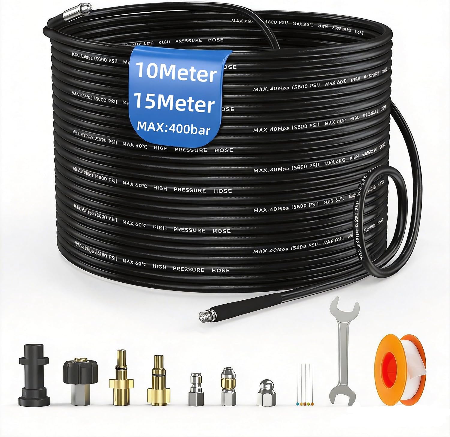 StoneBanks 15m High Pressure Washer Drain Pipe Hose Cleaning Kit for Karcher K2–K7 & Bosch AQT, Lavor