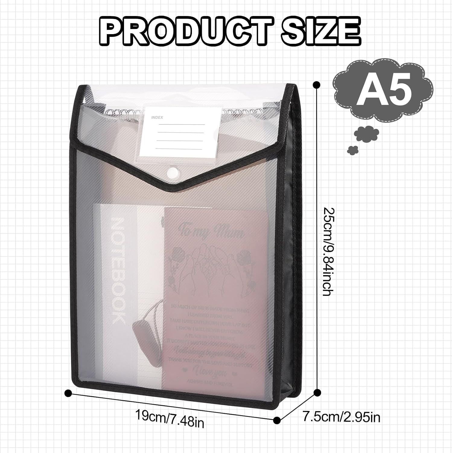 Detalle de AOOSU Busta portadocumenti A5 in plastica espandibile, set da 5 cartelle con bottone a pressione