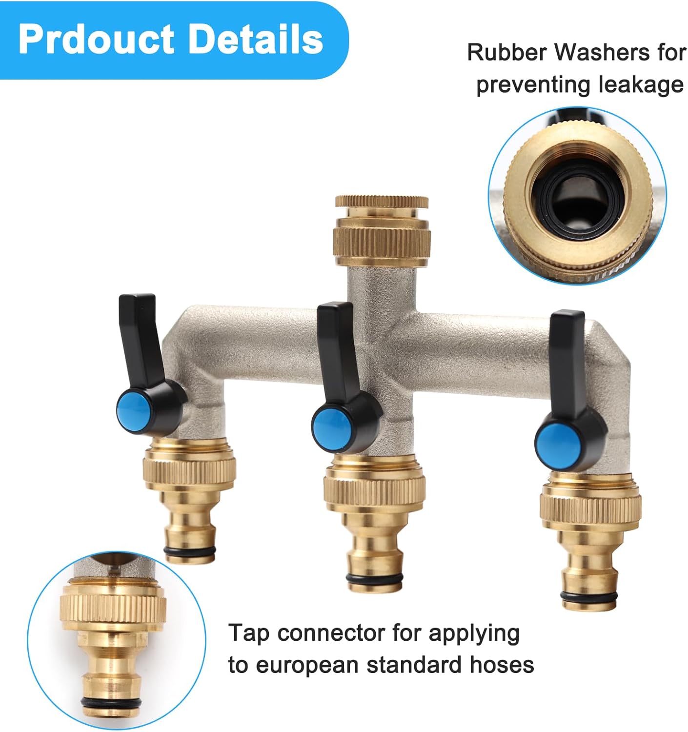 Detalle de Wasserverteiler 4-Wege aus Messing mit Verlängerungsgriff – 3/4-Zoll auf 1/2-Zoll Adapter für Haus & Waschmaschine