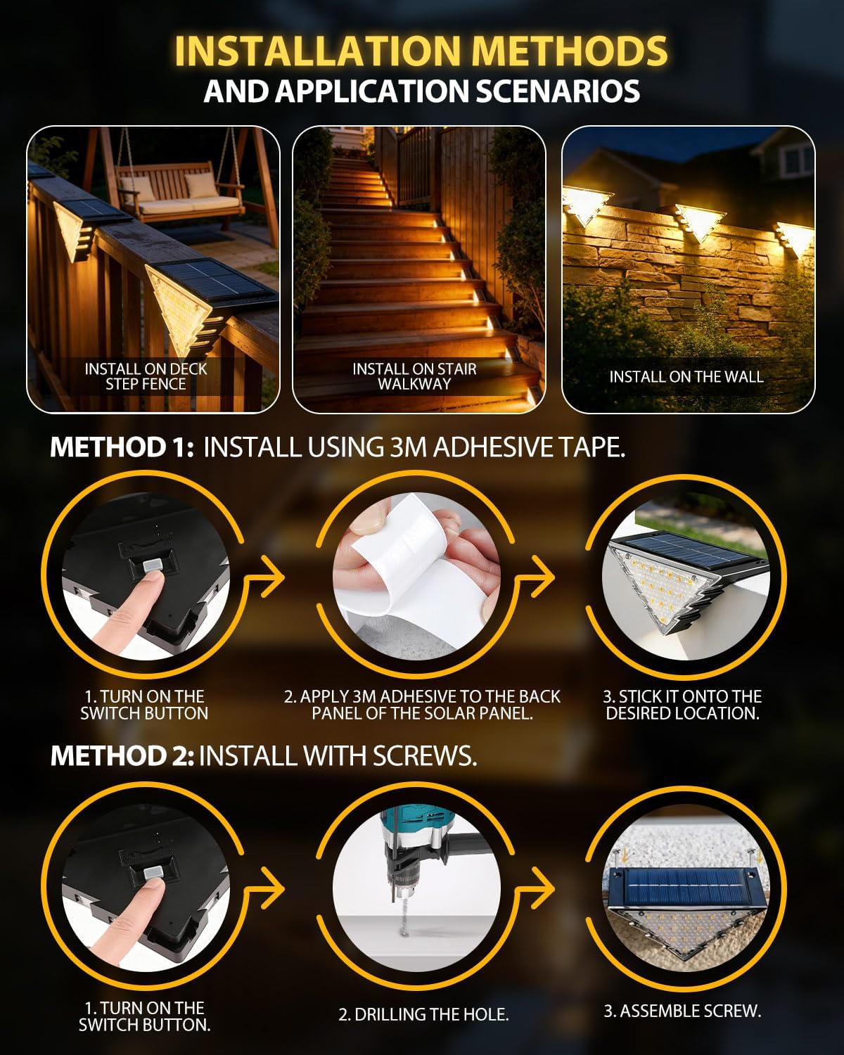 Thumbnail 3 de Airoieak Solar Stair Lights 4 Pack – Double‑Sided Outdoor Solar Lights for Steps and Boundaries