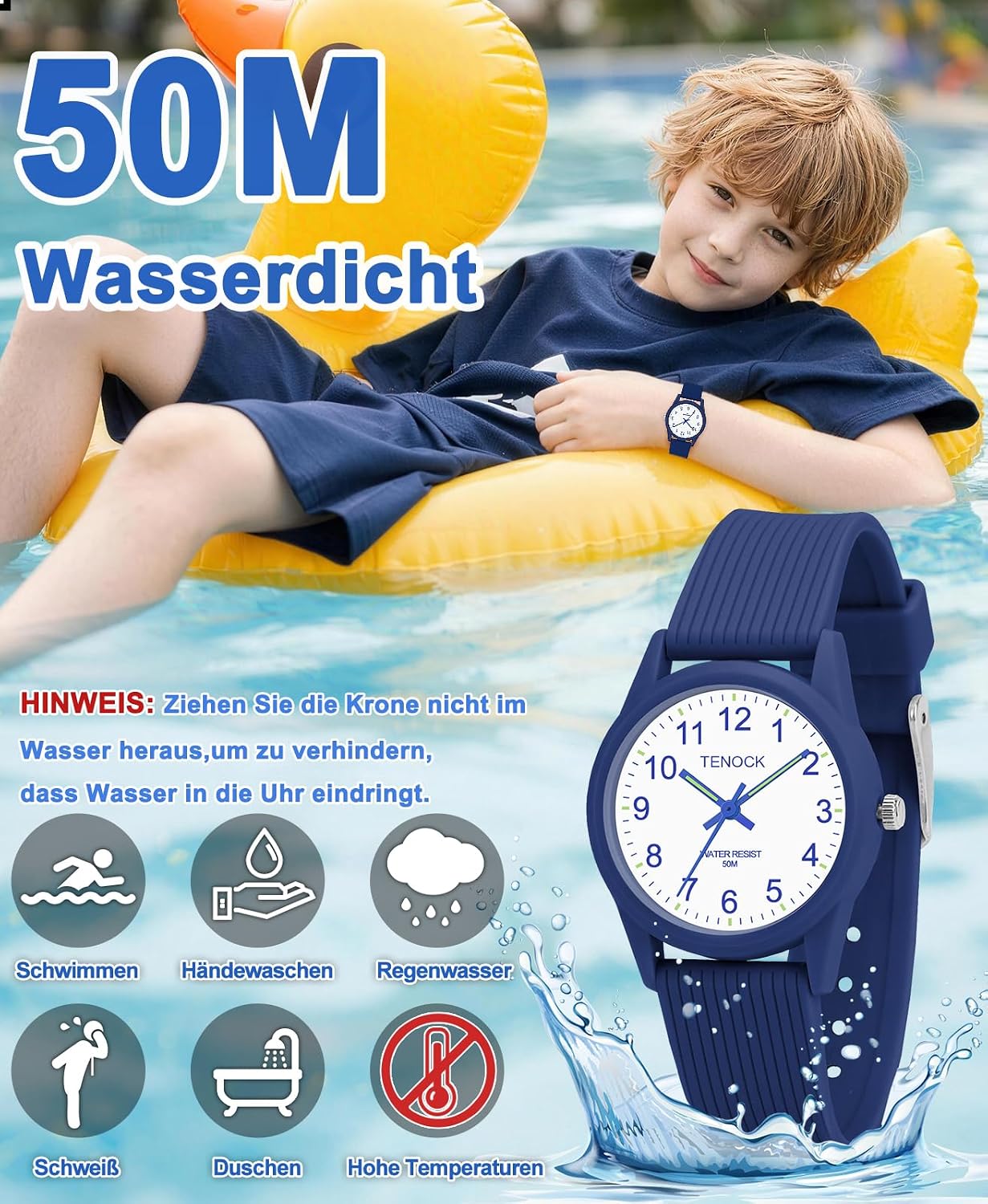Thumbnail 1 de TENOCK Analoge Kinderuhr für Jungen und Mädchen – Lernuhr 4–12 Jahre, 5 ATM wasserdicht, leicht lesbar