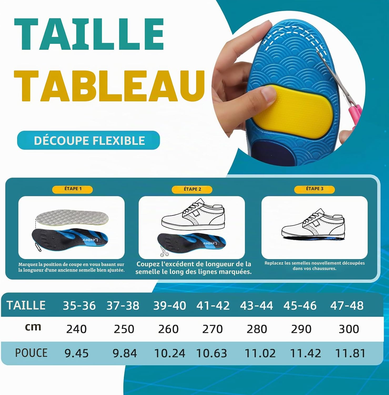 Detalle 2 de Leebey Semelles Orthopédiques – Soutien de la voûte plantaire, confort universel (bleu, EU 35-36)
