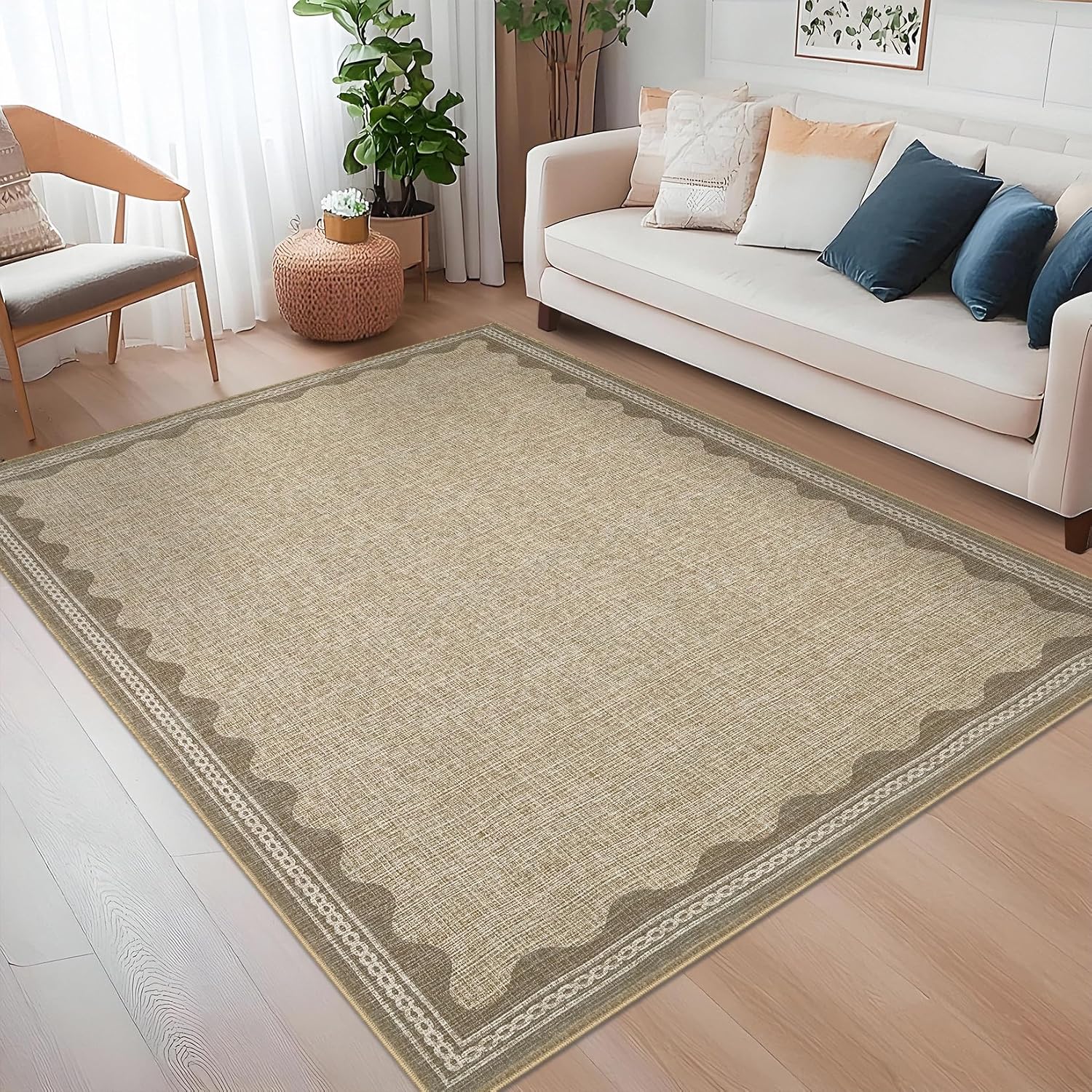 Detalle de CAREMEE 5x7 Washable Rug Cream