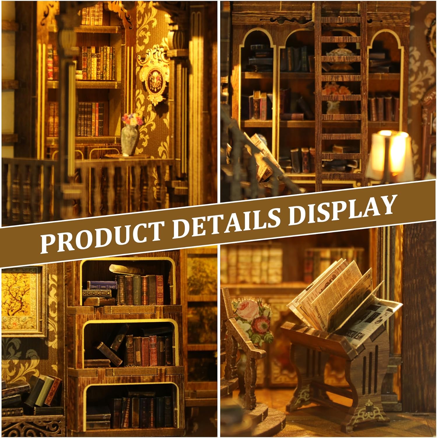 Detalle 2 de LUMYCE Book Nook Kit für Erwachsene: Vintage Holzpuzzle Miniaturhaus mit LED für Bücherregal & Deko